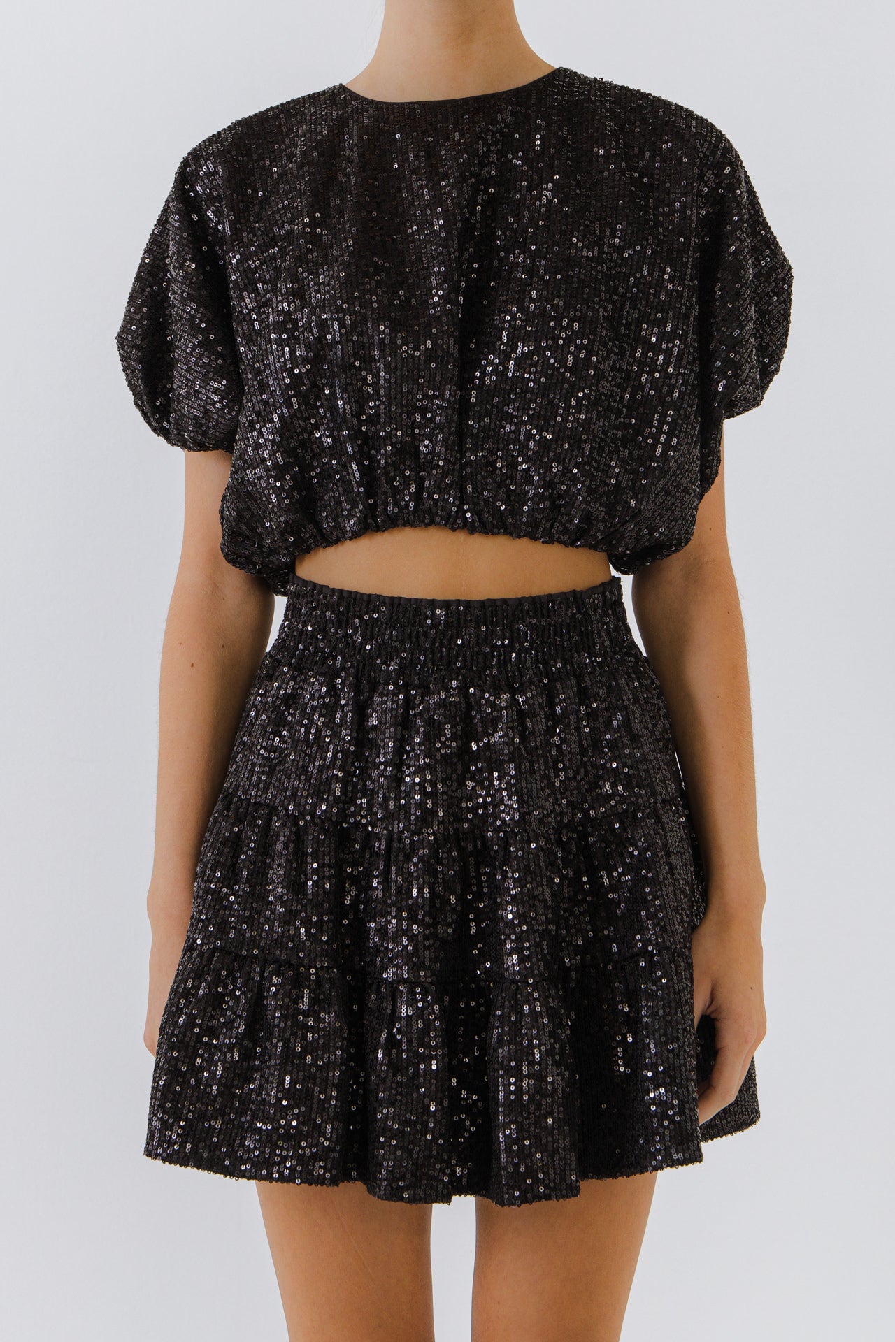 ENDLESS ROSE - Voluminous Sequined Crop Top - Apparel & Accessories > Clothing > Tops available at Objectrare