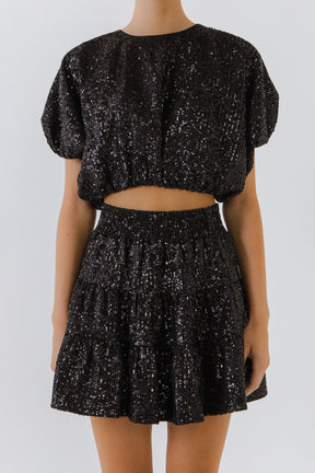 ENDLESS ROSE - Voluminous Sequined Crop Top - Apparel & Accessories > Clothing > Tops available at Objectrare