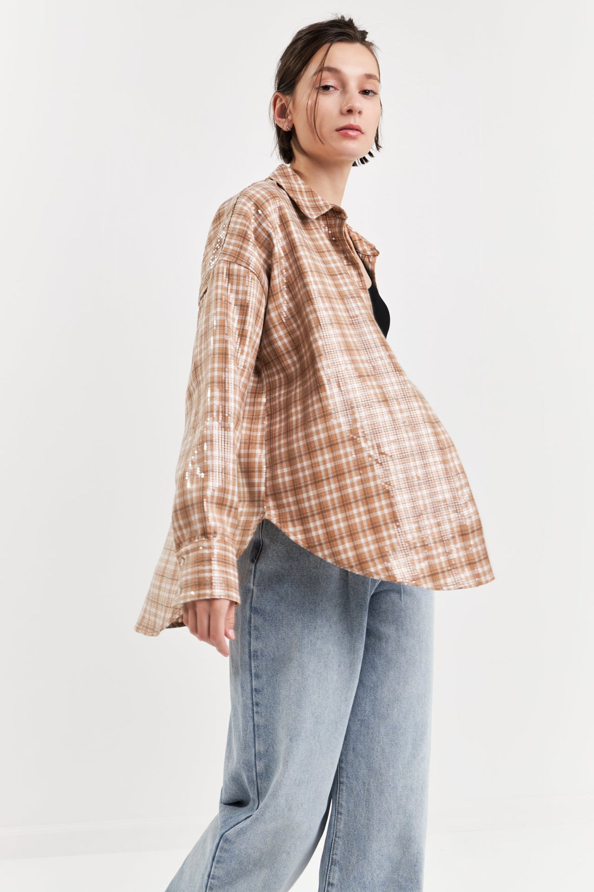 GREY LAB - Plaid Sequin Shirts - TOPS available at Objectrare