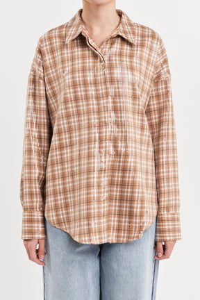 GREY LAB - Plaid Sequin Shirts - TOPS available at Objectrare