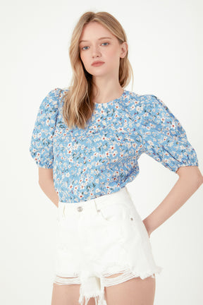 FREE THE ROSES - Floral Embroidered Top with Puff Sleeves - TOPS available at Objectrare