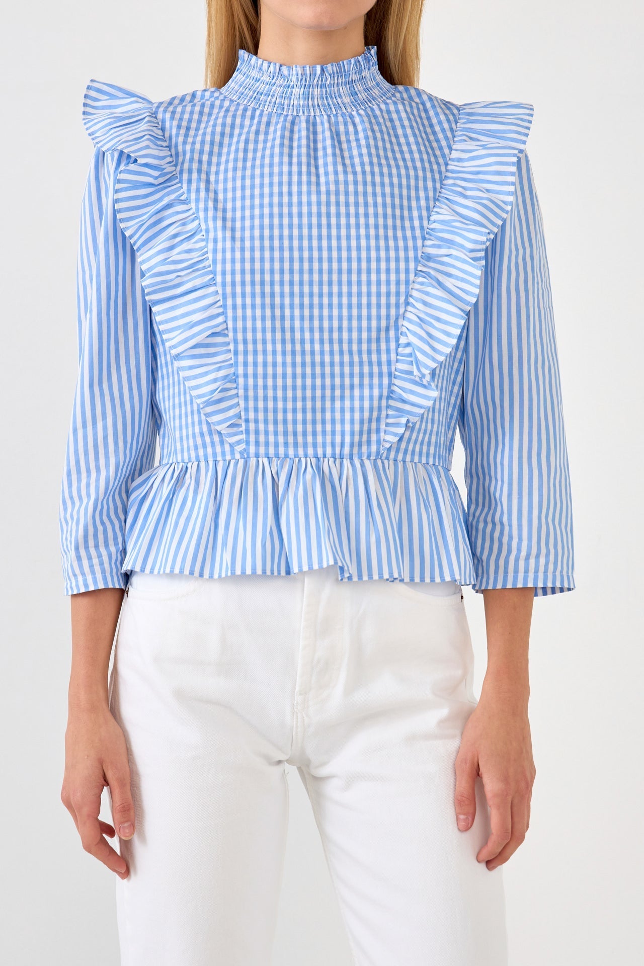 ENGLISH FACTORY - English Factory - Gingham Check & Stripe Mixed Blouse - TOPS available at Objectrare