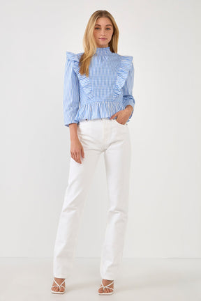 ENGLISH FACTORY - English Factory - Gingham Check & Stripe Mixed Blouse - TOPS available at Objectrare