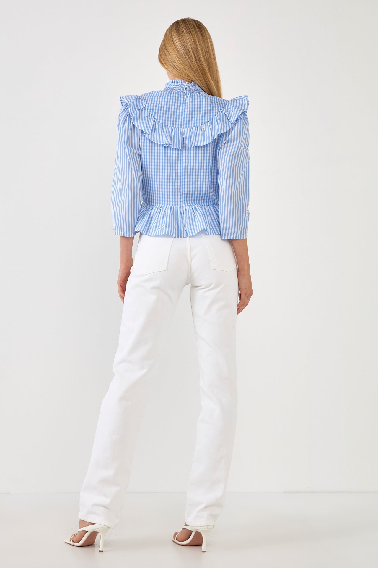 ENGLISH FACTORY - English Factory - Gingham Check & Stripe Mixed Blouse - TOPS available at Objectrare