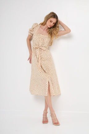 FREE THE ROSES - Floral Midi Dress with Short Puff Sleeves - DRESSES available at Objectrare