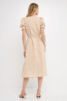 FREE THE ROSES - Floral Midi Dress with Short Puff Sleeves - DRESSES available at Objectrare