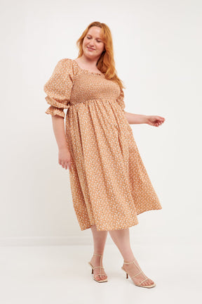 ENGLISH FACTORY - English Factory - Plus Size Floral Smocked Off Shoulder Midi Dress - DRESSES available at Objectrare