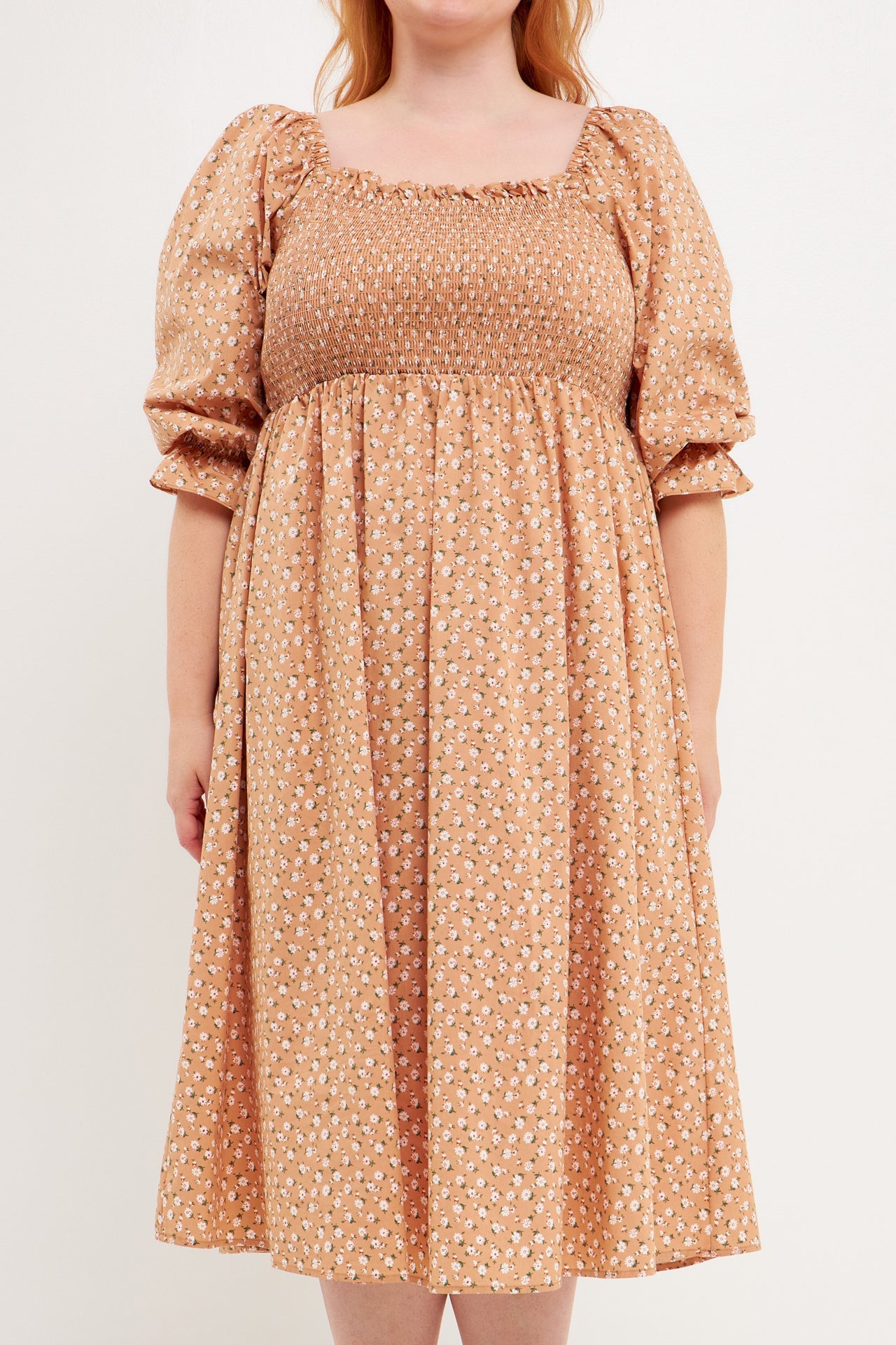 ENGLISH FACTORY - Plus Size Floral Smocked Midi Dress - DRESSES available at Objectrare