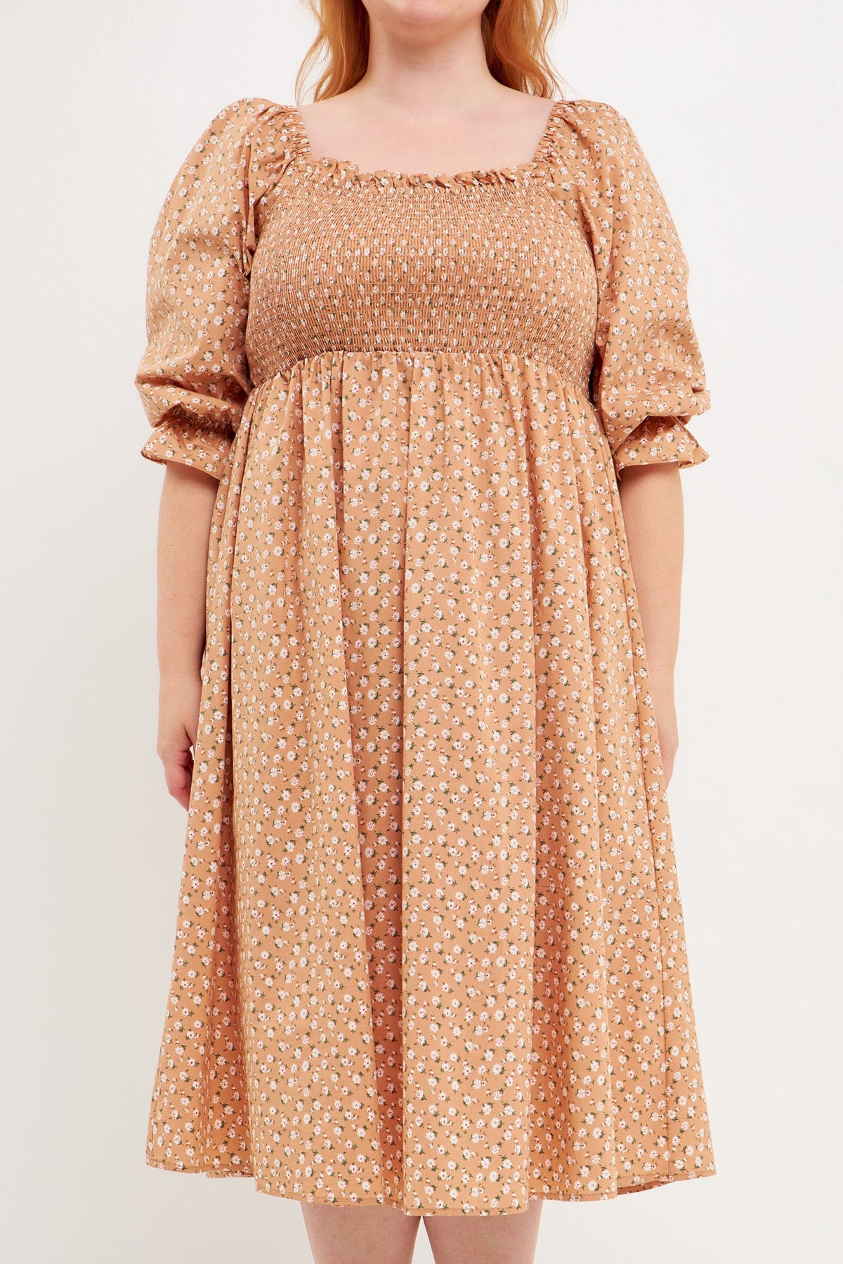 Plus Size Floral Smocked Midi Dress