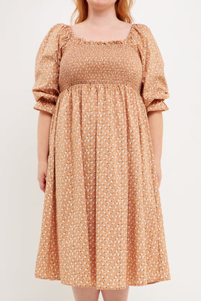 Plus Size Floral Smocked Midi Dress