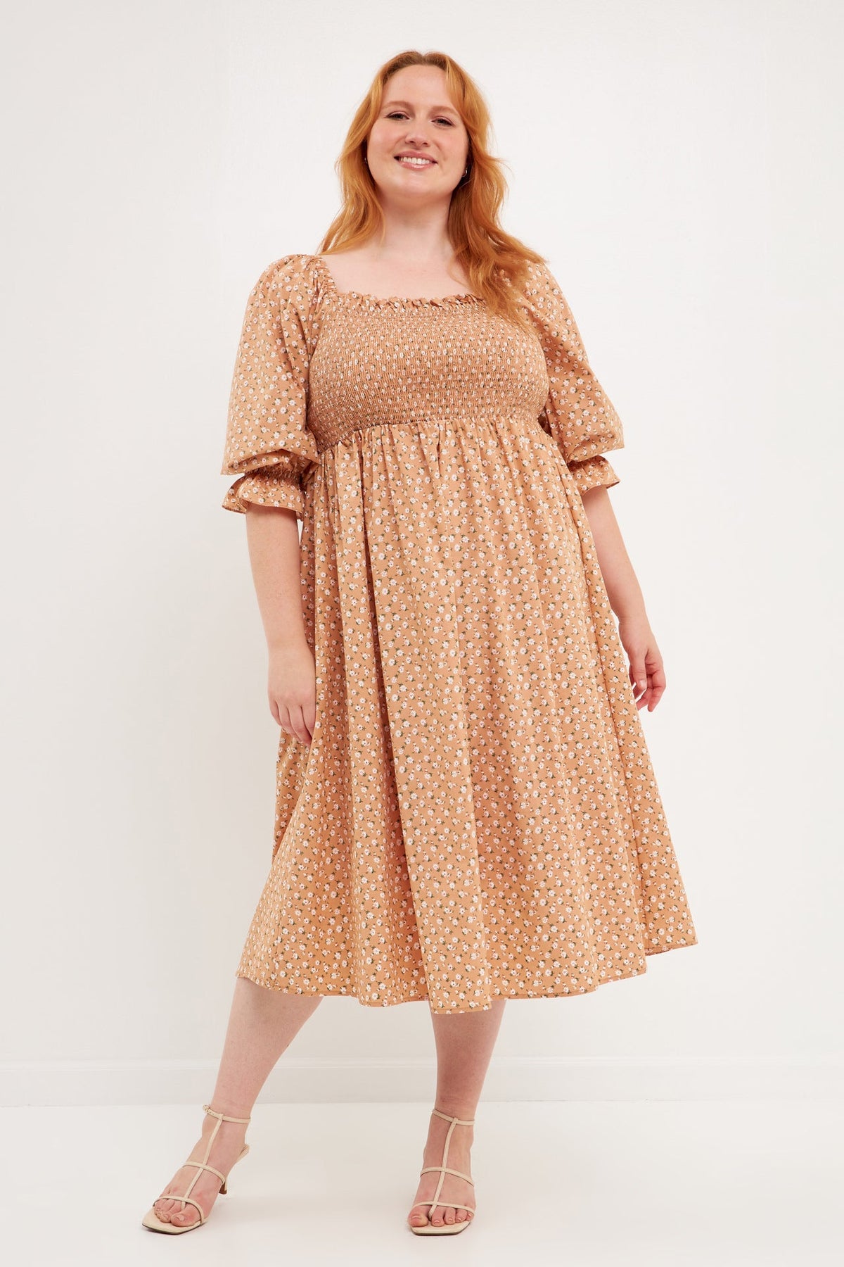 ENGLISH FACTORY - English Factory - Plus Size Floral Smocked Midi Dress - DRESSES available at Objectrare