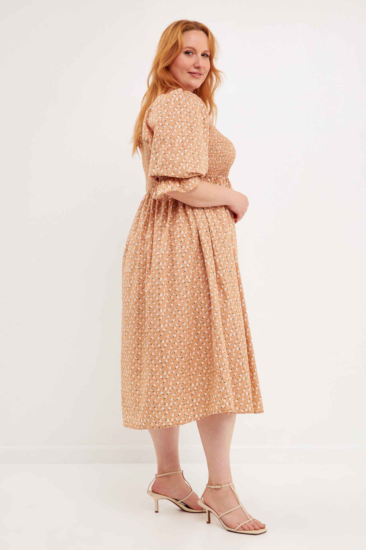 Plus Size Floral Smocked Midi Dress