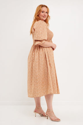 ENGLISH FACTORY - Plus Size Floral Smocked Midi Dress - DRESSES available at Objectrare