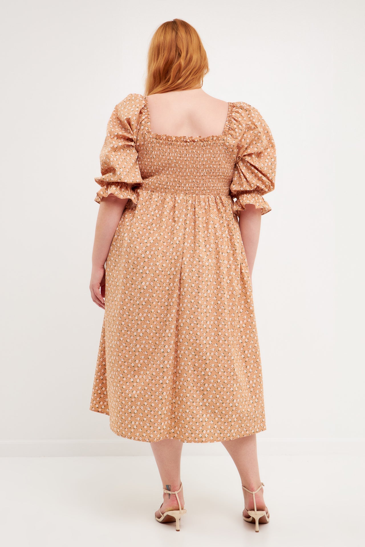 ENGLISH FACTORY - Plus Size Floral Smocked Midi Dress - DRESSES available at Objectrare