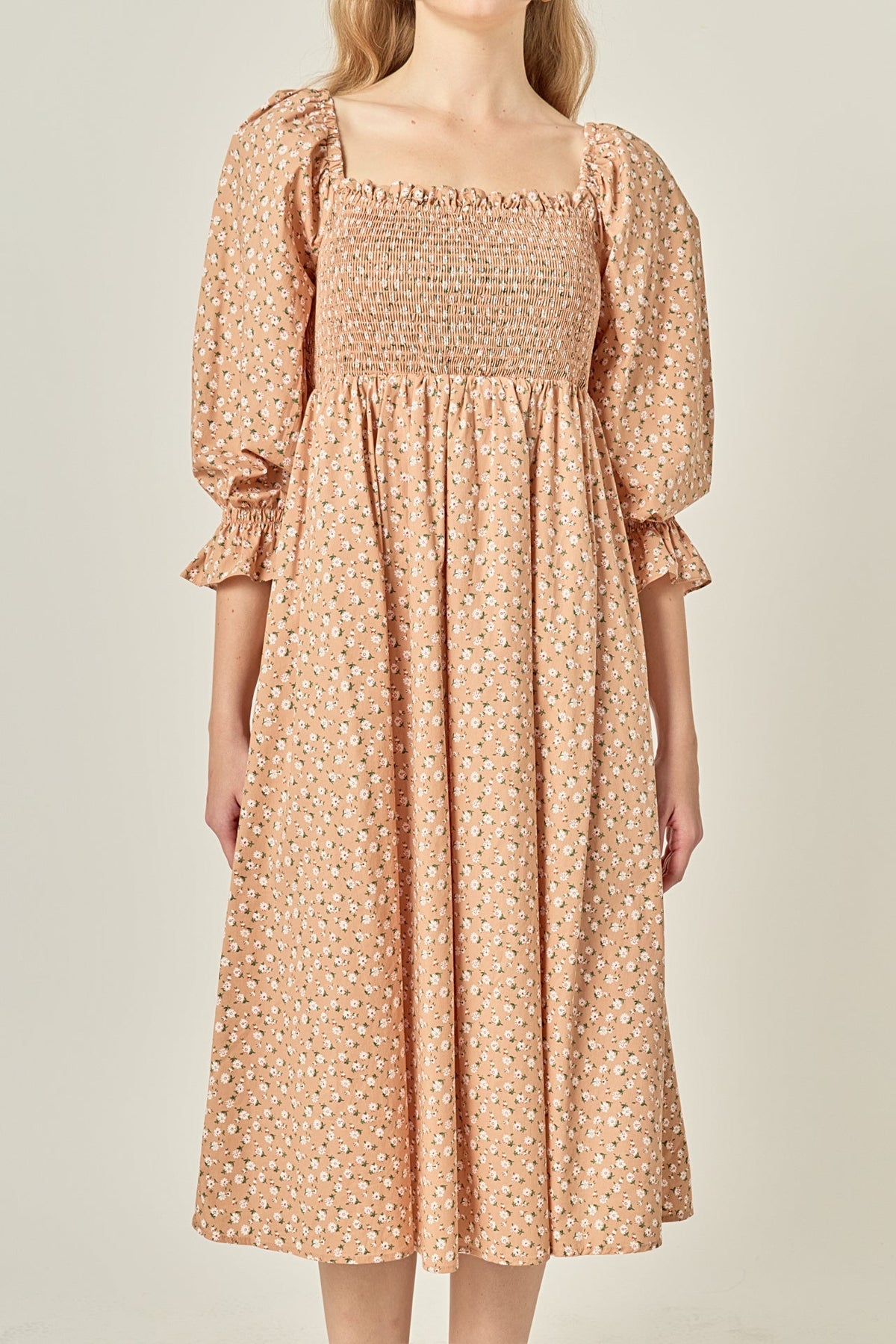 ENGLISH FACTORY - Floral Smocked Midi Dress - DRESSES available at Objectrare