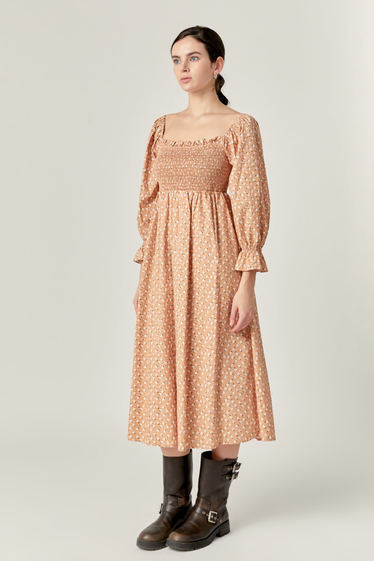 ENGLISH FACTORY - Floral Smocked Midi Dress - DRESSES available at Objectrare