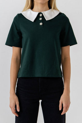 ENGLISH FACTORY - English Factory - Polo Shirts with Jewel Button - SHIRTS & BLOUSES available at Objectrare