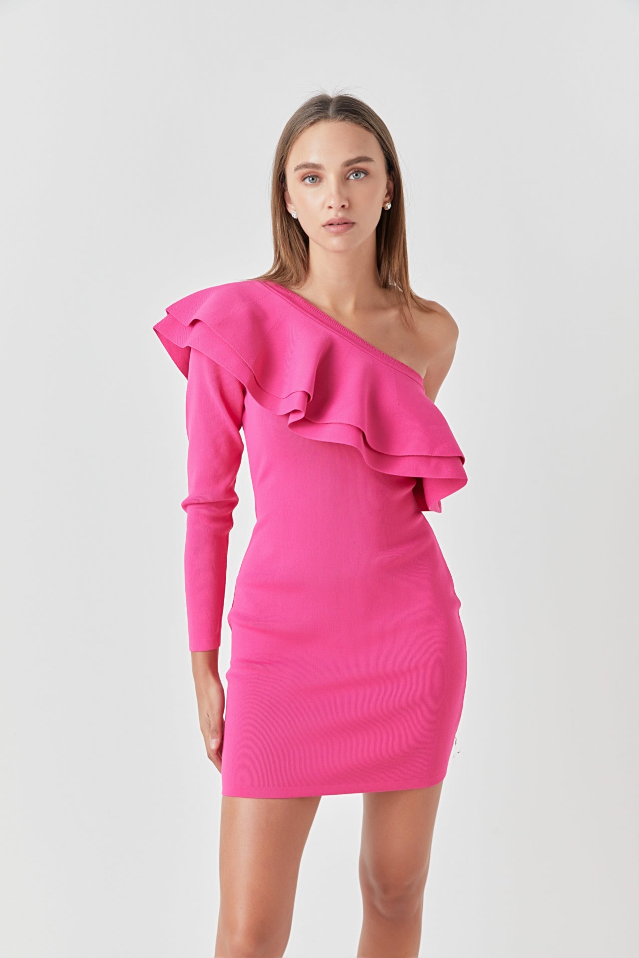 ENDLESS ROSE - One Shoulder Knitted Mini Dress - DRESSES available at Objectrare