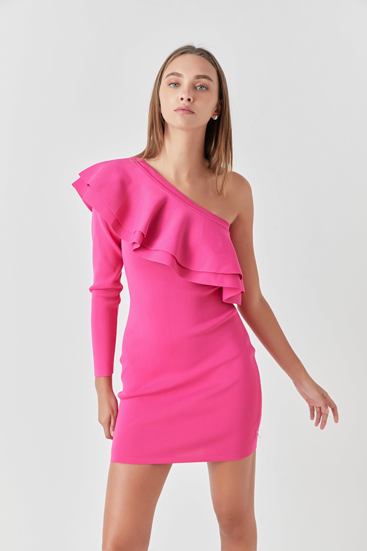 ENDLESS ROSE - One Shoulder Knitted Mini Dress - DRESSES available at Objectrare