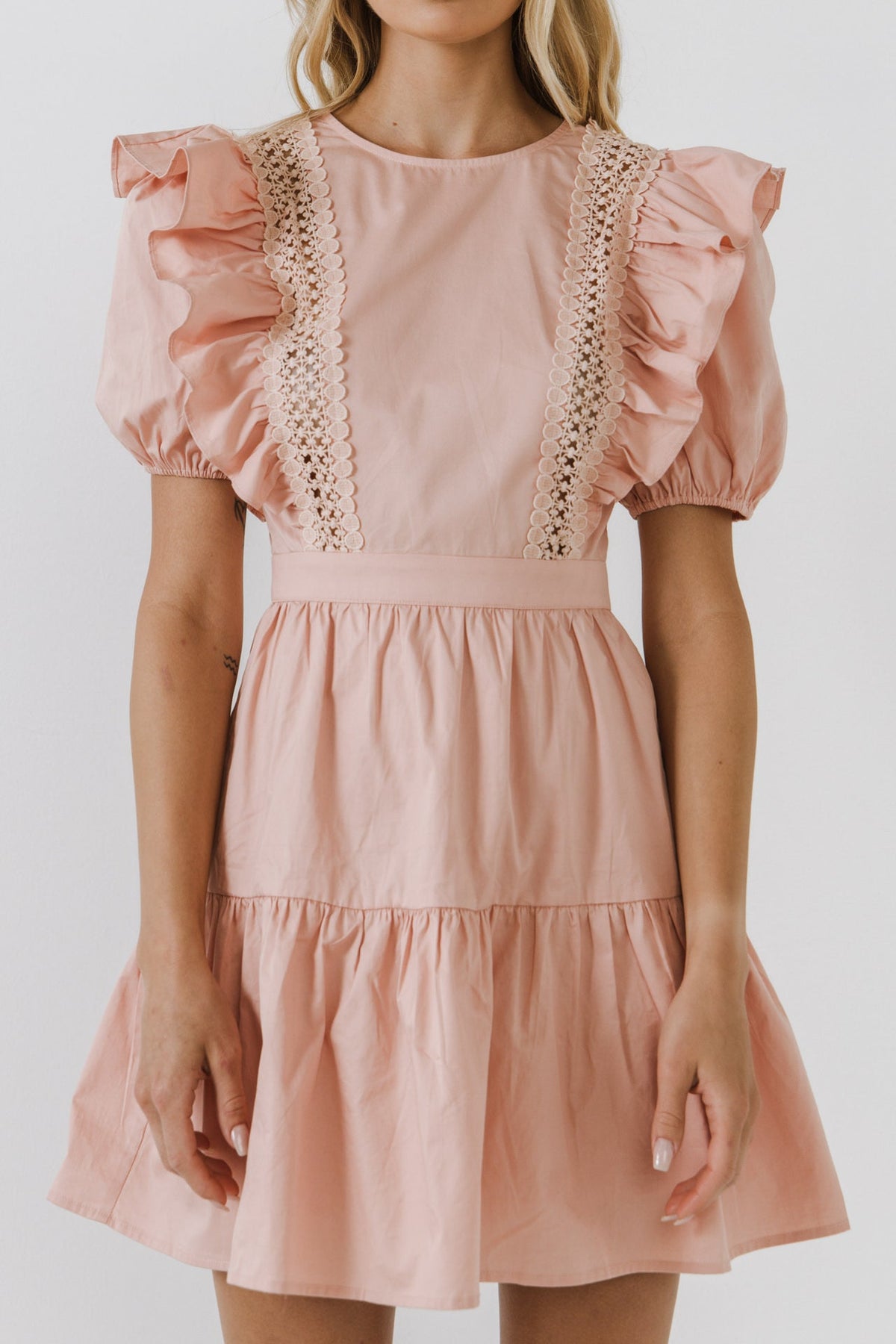 ENGLISH FACTORY - Lace Inserted Dress with Puff Sleeves - DRESSES available at Objectrare