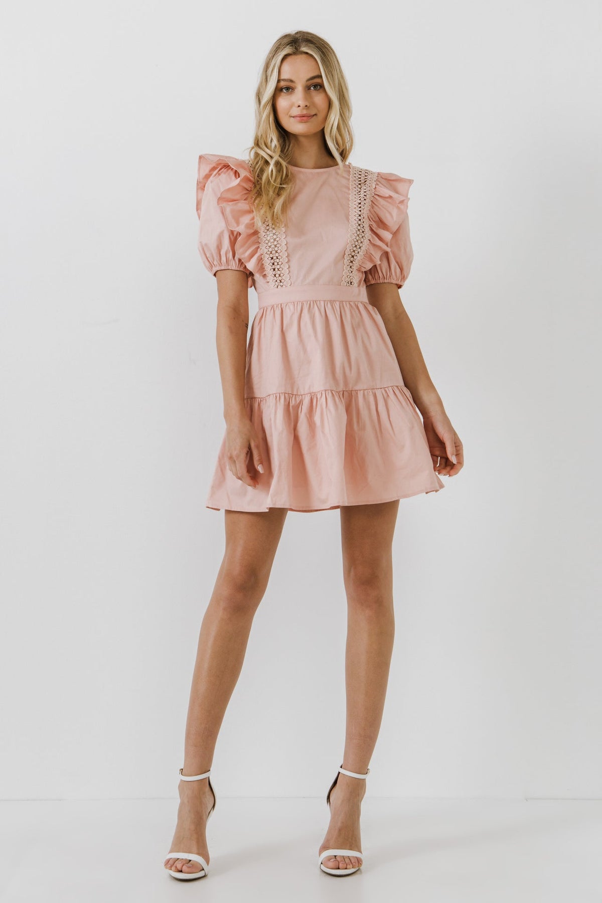 ENGLISH FACTORY - Lace Inserted Dress with Puff Sleeves - DRESSES available at Objectrare