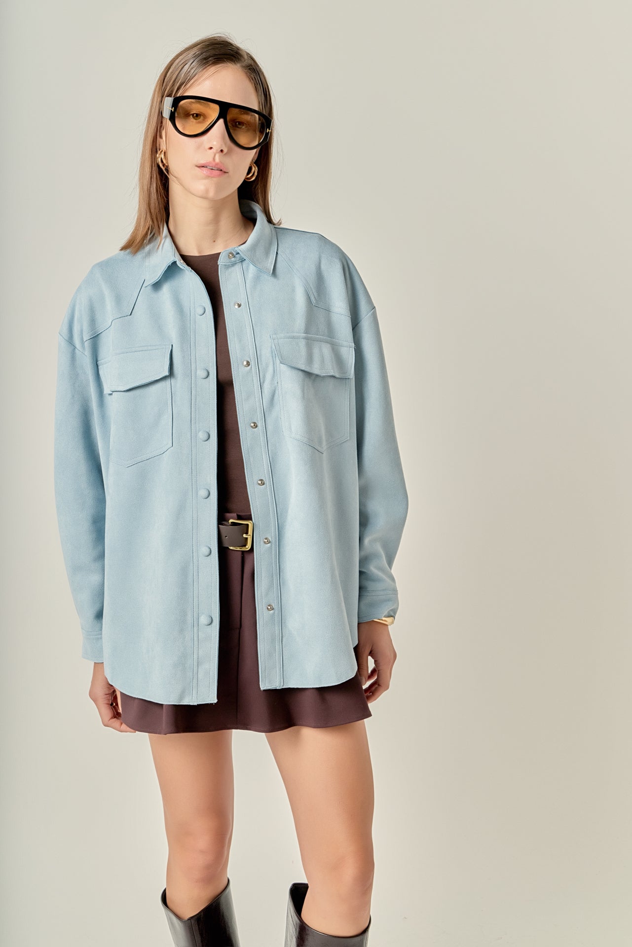 ENGLISH FACTORY - Faux Suede Oversized Shirts - BLOUSES available at Objectrare