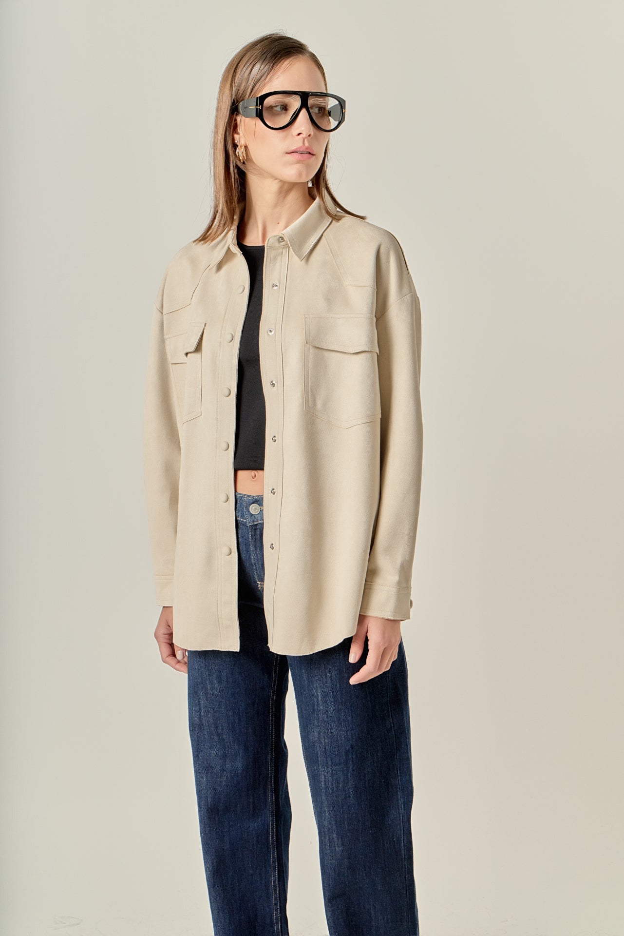 ENGLISH FACTORY - Faux Suede Oversized Shirts - BLOUSES available at Objectrare