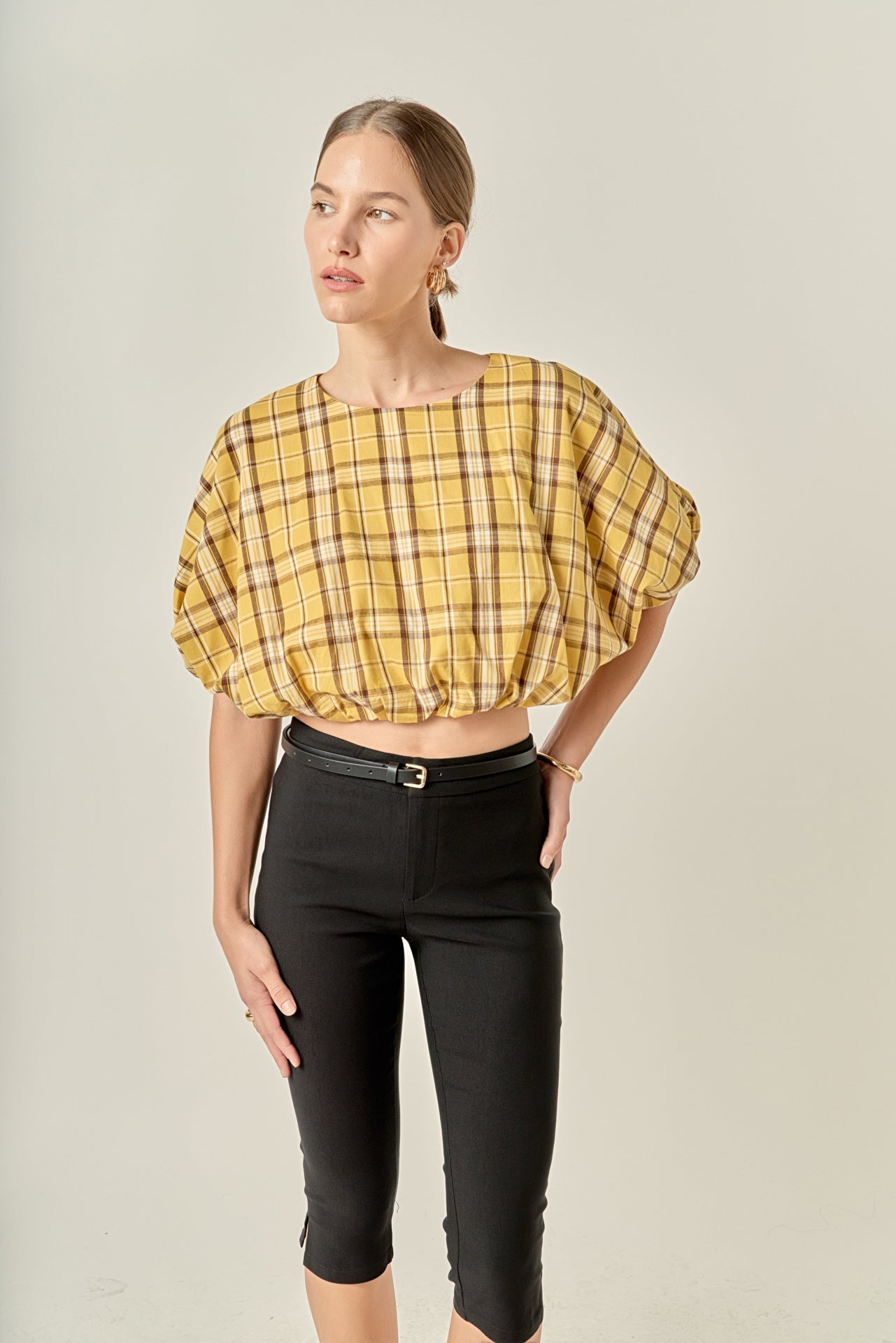 ENGLISH FACTORY - Plaid Voluminous Cropped Top - TOPS available at Objectrare
