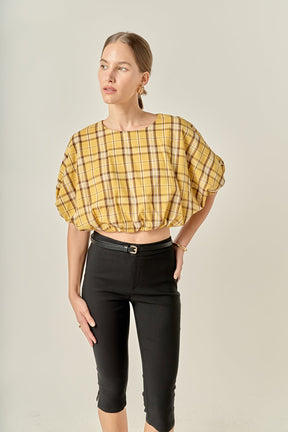 ENGLISH FACTORY - Plaid Voluminous Cropped Top - TOPS available at Objectrare