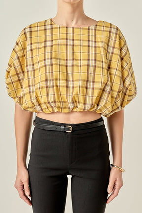 ENGLISH FACTORY - Plaid Voluminous Cropped Top - TOPS available at Objectrare