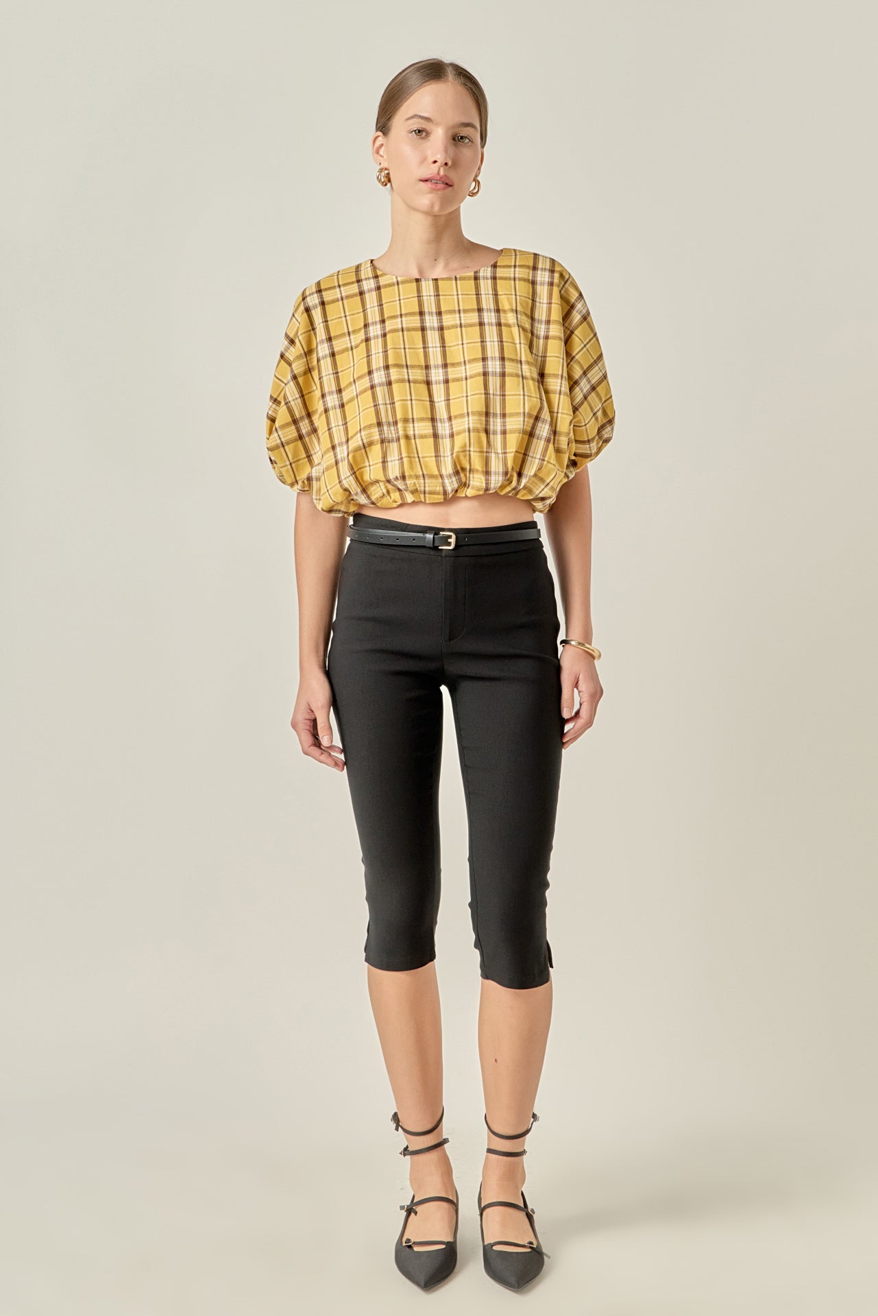 ENGLISH FACTORY - Plaid Voluminous Cropped Top - TOPS available at Objectrare