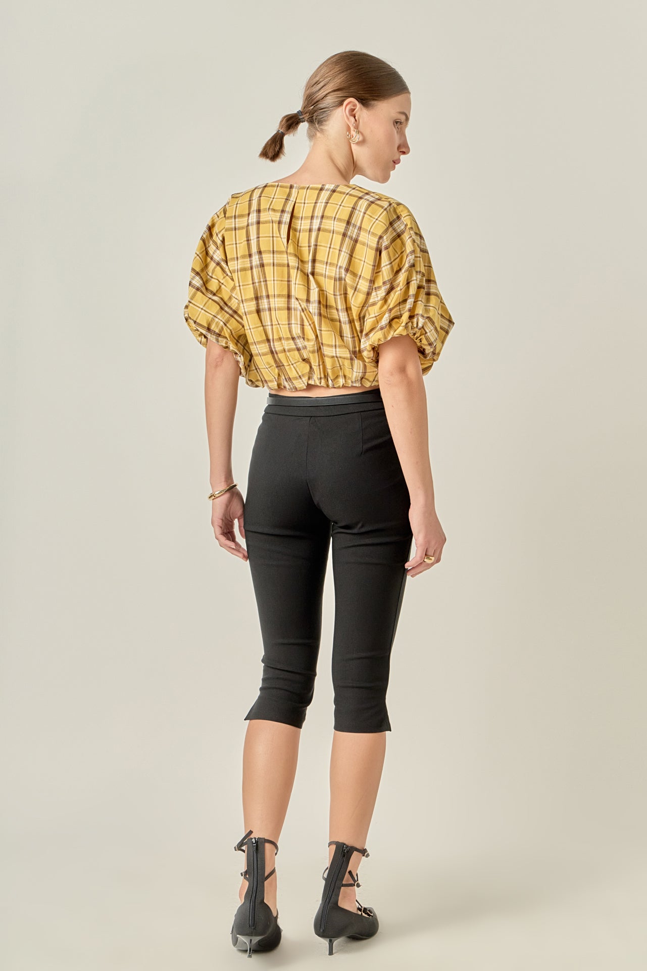 ENGLISH FACTORY - Plaid Voluminous Cropped Top - TOPS available at Objectrare
