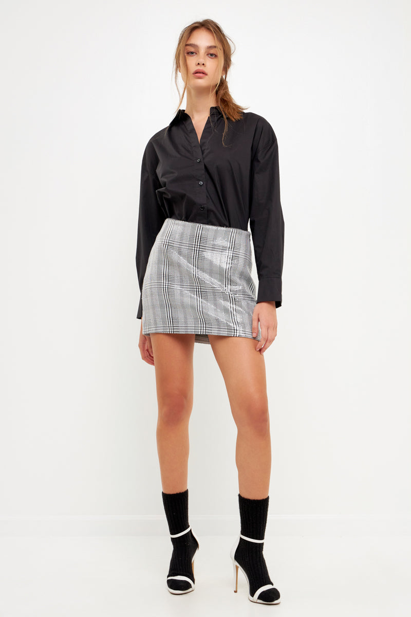 GREY LAB - Sequins Plaid Mini Skirt - SKIRTS available at Objectrare