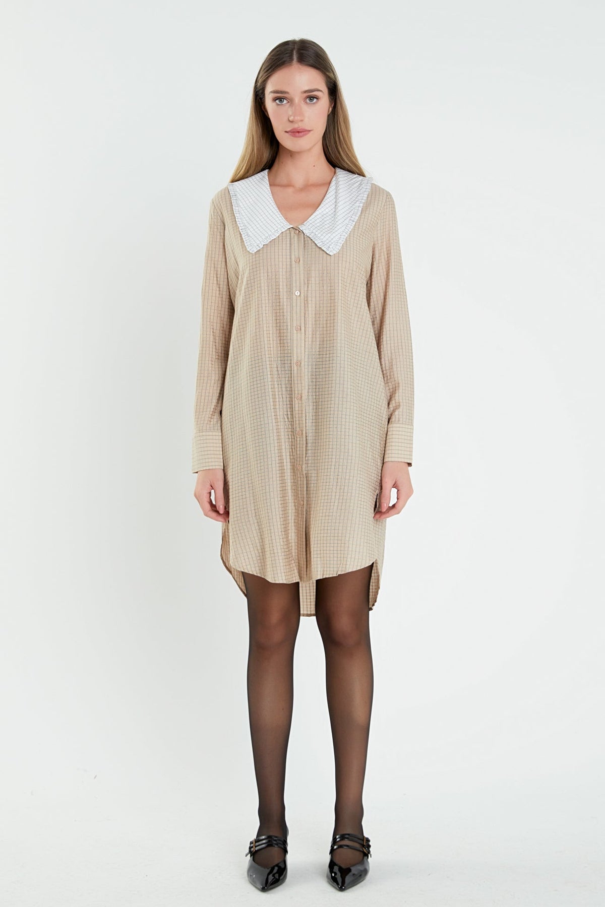 ENGLISH FACTORY - English Factory - Shirt Dress with Contrast Collar - DRESSES available at Objectrare