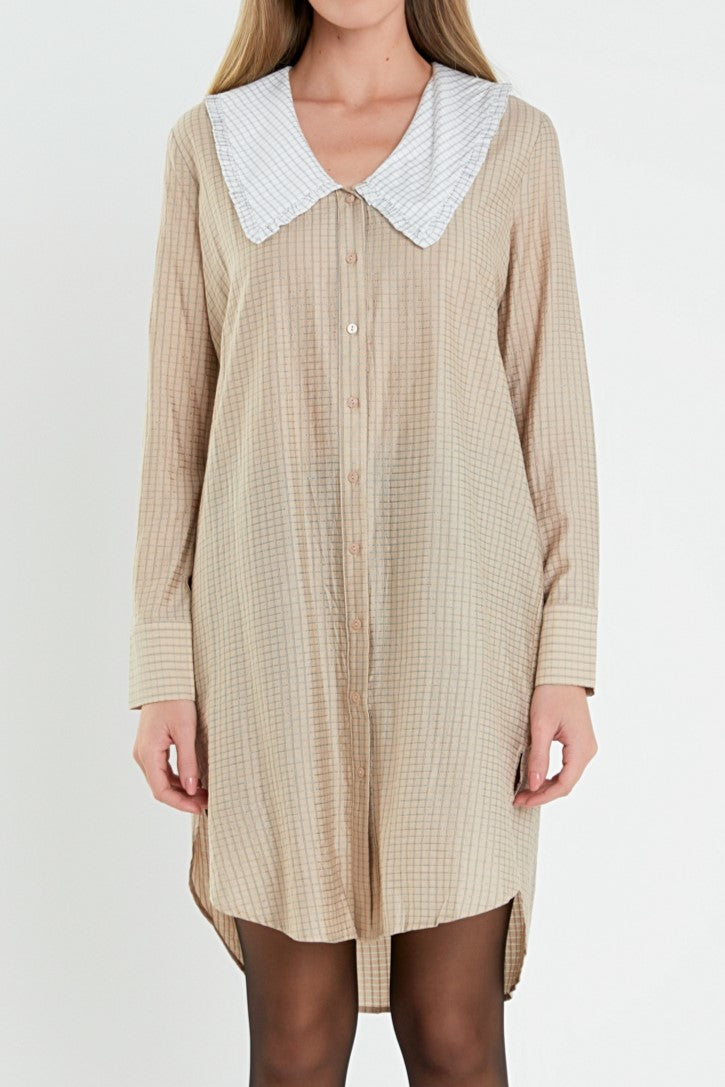 ENGLISH FACTORY - English Factory - Shirt Dress with Contrast Collar - DRESSES available at Objectrare