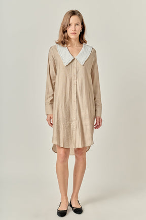 ENGLISH FACTORY - Shirt Dress with Contrast Collar - DRESSES available at Objectrare