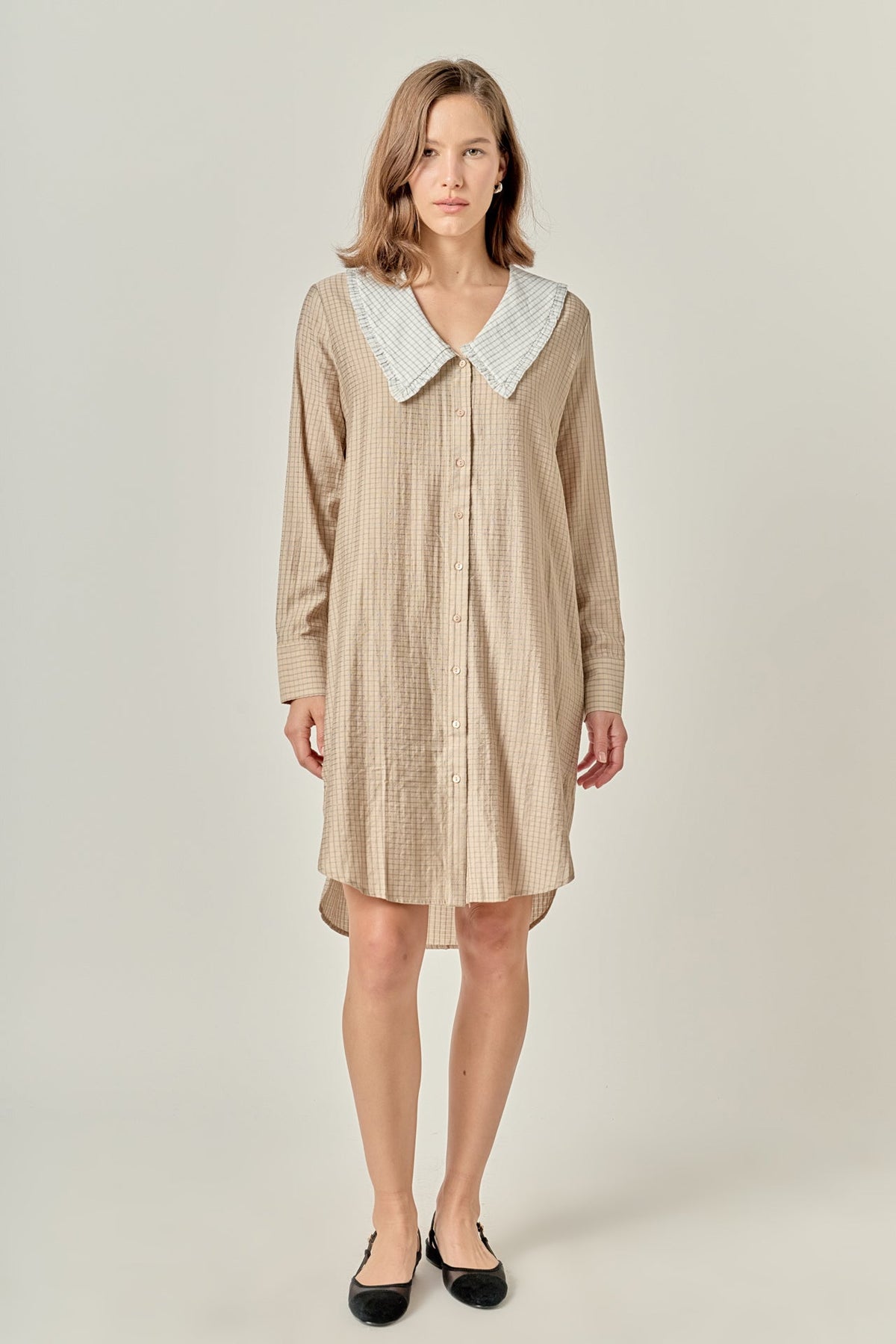 ENGLISH FACTORY - Shirt Dress with Contrast Collar - DRESSES available at Objectrare