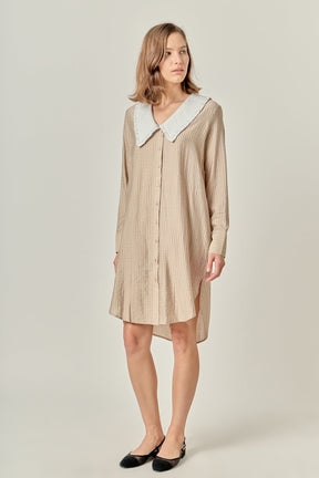ENGLISH FACTORY - Shirt Dress with Contrast Collar - DRESSES available at Objectrare