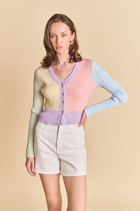 Color Blocked Knit Cardigan