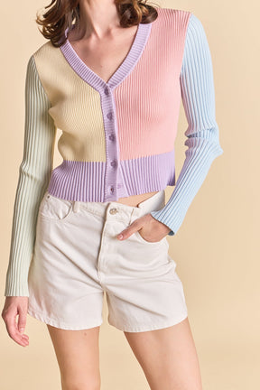 Color Blocked Knit Cardigan