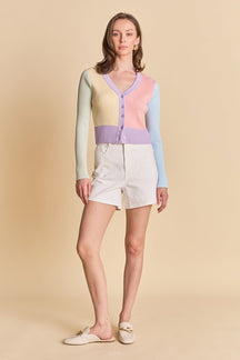 Color Blocked Knit Cardigan