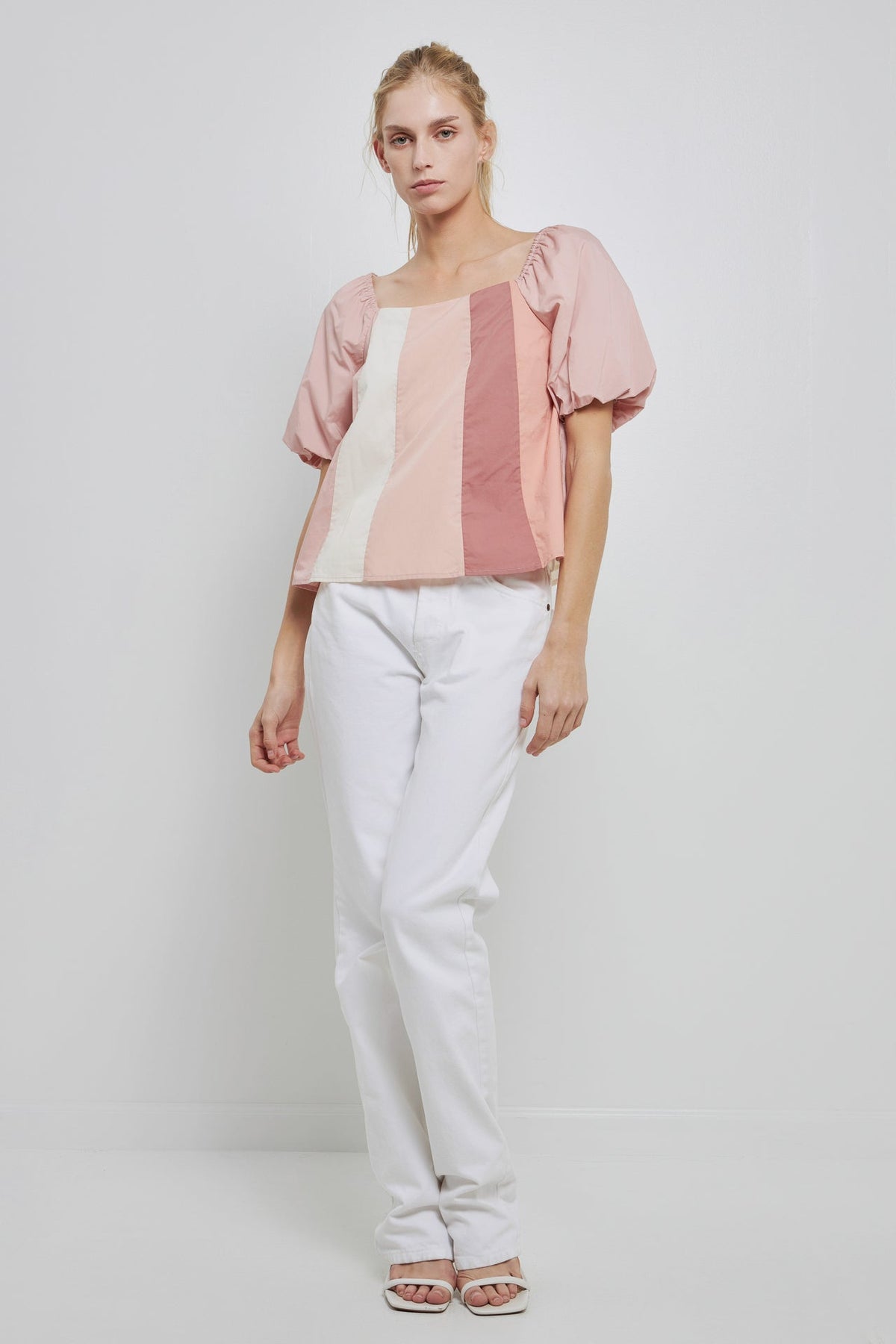 ENGLISH FACTORY - Color Blocked Top with Short Puff Sleeves - TOPS available at Objectrare