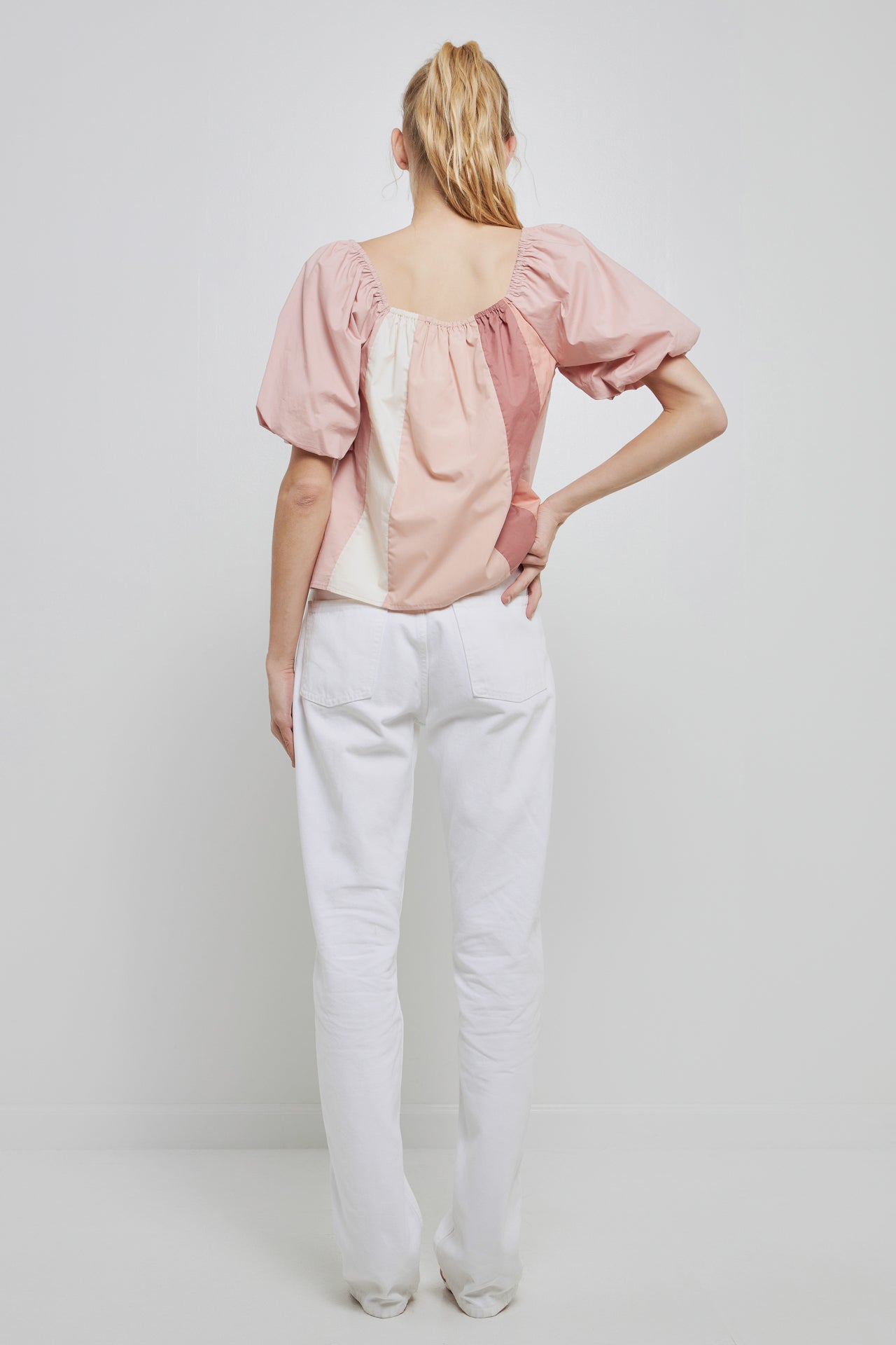 ENGLISH FACTORY - Color Blocked Top with Short Puff Sleeves - TOPS available at Objectrare