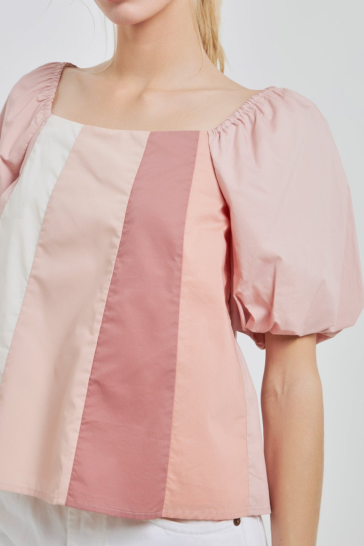 ENGLISH FACTORY - English Factory - Color Blocked Top with Short Puff Sleeves - TOPS available at Objectrare