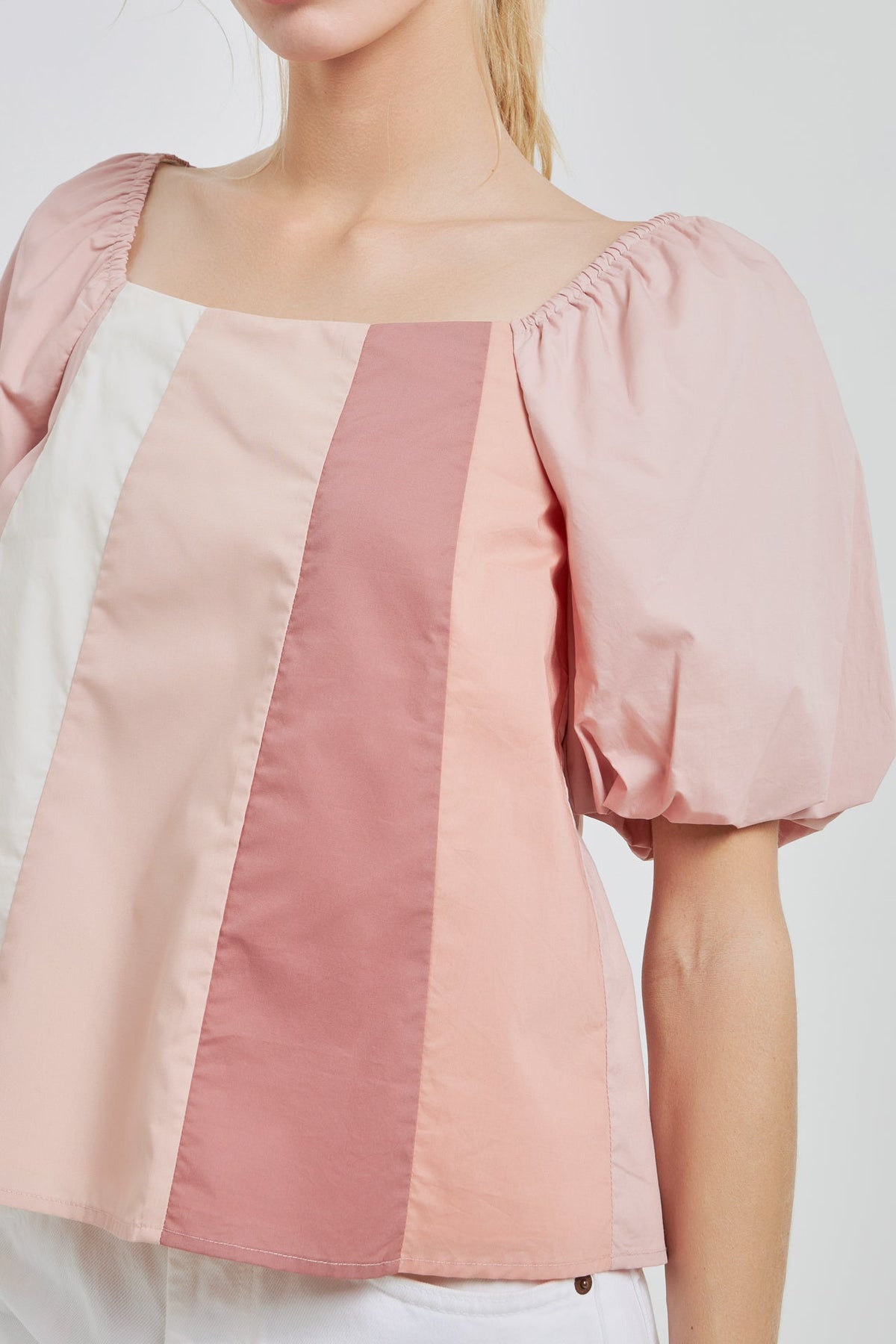 ENGLISH FACTORY - Color Blocked Top with Short Puff Sleeves - TOPS available at Objectrare
