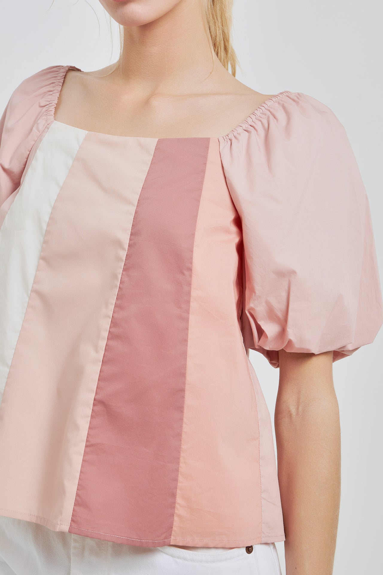 ENGLISH FACTORY - Color Blocked Top with Short Puff Sleeves - TOPS available at Objectrare