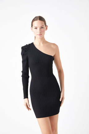 ENDLESS ROSE - Puff Sleeve One Shoulder Dress - DRESSES available at Objectrare