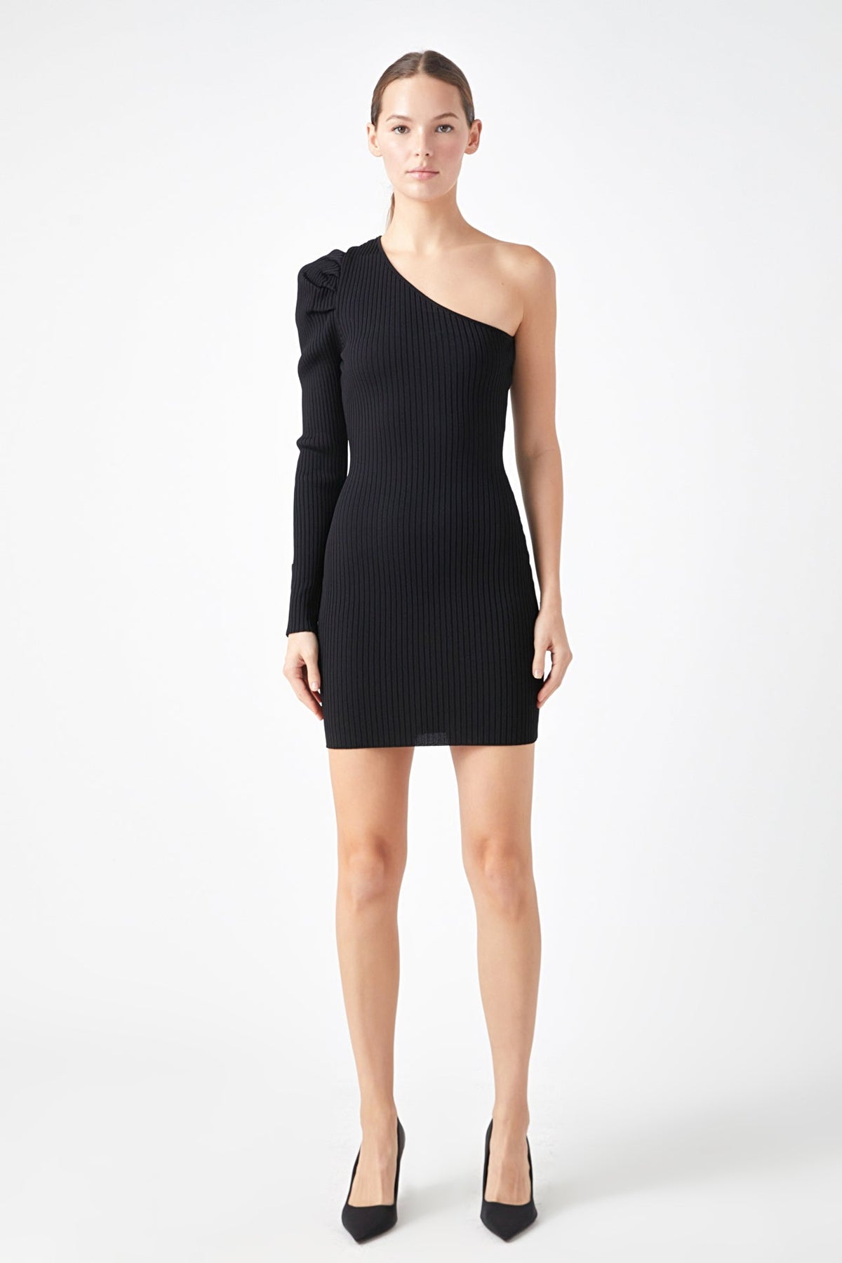 ENDLESS ROSE - Puff Sleeve One Shoulder Dress - DRESSES available at Objectrare