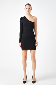 ENDLESS ROSE - Puff Sleeve One Shoulder Dress - DRESSES available at Objectrare