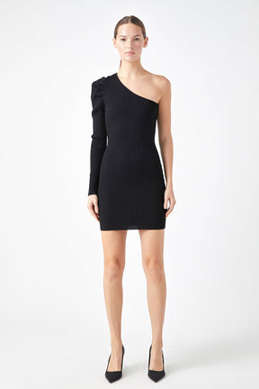 ENDLESS ROSE - Puff Sleeve One Shoulder Dress - DRESSES available at Objectrare